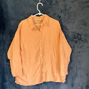 Linden Hill Orange Linen Button Down Casual Summer Shirt Mens‎ Size Large